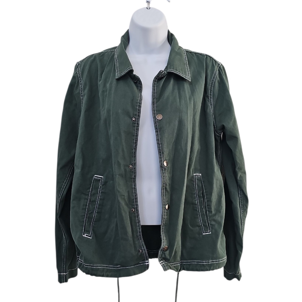 Native Youth Mens Jensen Topstitched Denim Trucker Jacket Size S Green Casual - Picture 3 of 3